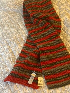 J. Crew Red, Gray & Green Chunky Knit Stripe Scarf